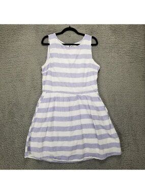 beachlunchlounge Dress Womens XL Purple White Striped Linen Blend Sleeveless